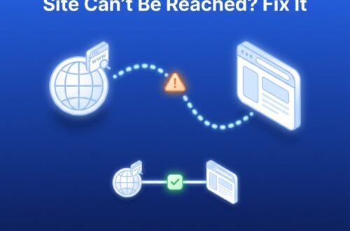 "Site Can't Be Reached" After Connecting a Custom Domain — The Fix Isometric diagram showing a domain and browser window connected by a broken link with a warning icon, then reconnected with a green checkmark, illustrating how to fix a 'site can't be reached' error after connecting a custom domain.